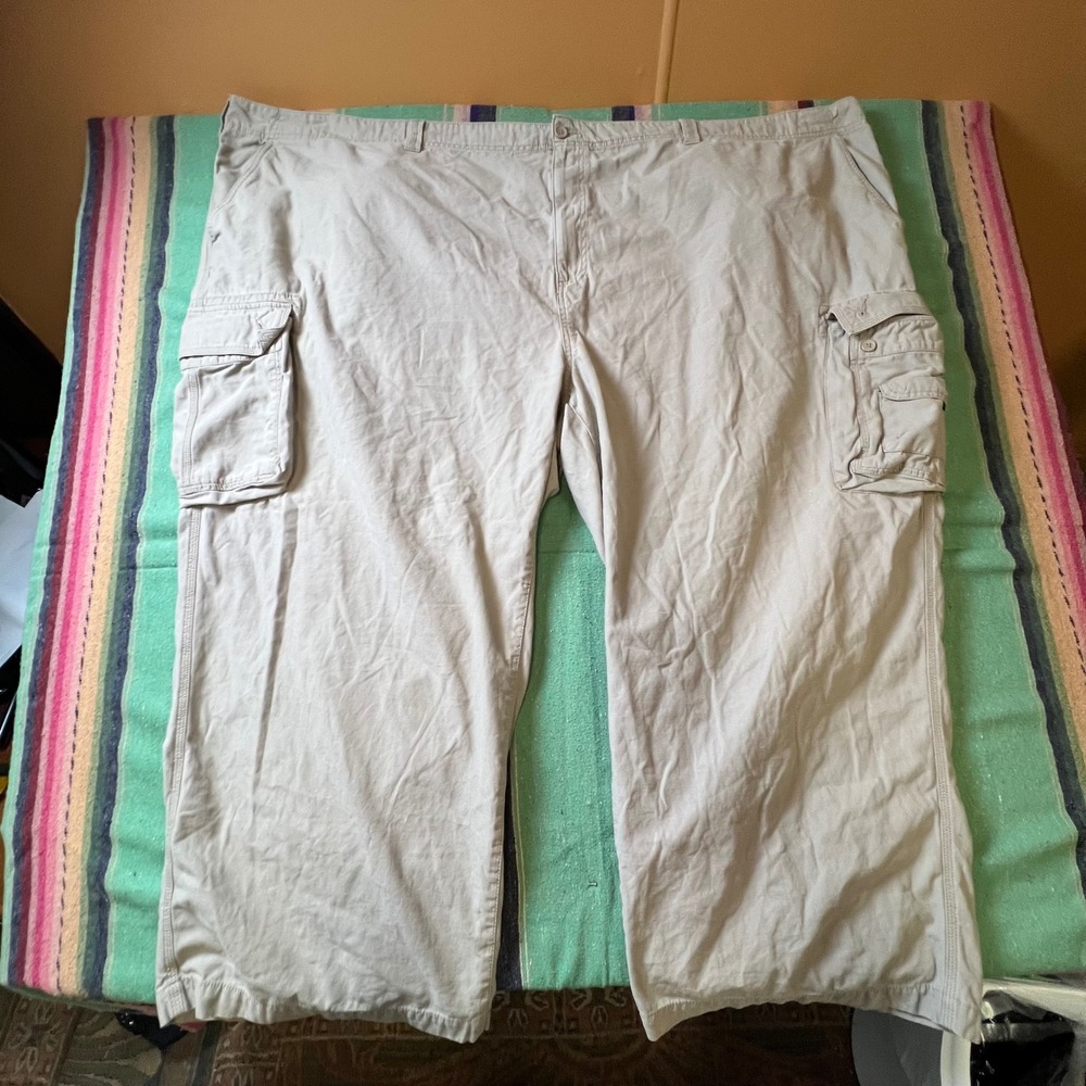 True Nation Cargo Pants Mens 66x30 Khaki Tan Cotton Utility Workwear Relaxed Fit